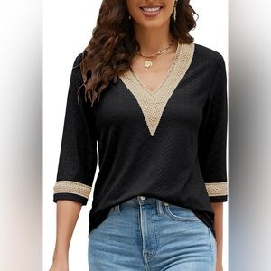 LIOFOER Women's Casual/Dressy 3/4 Sleeve Shirt Deep Green